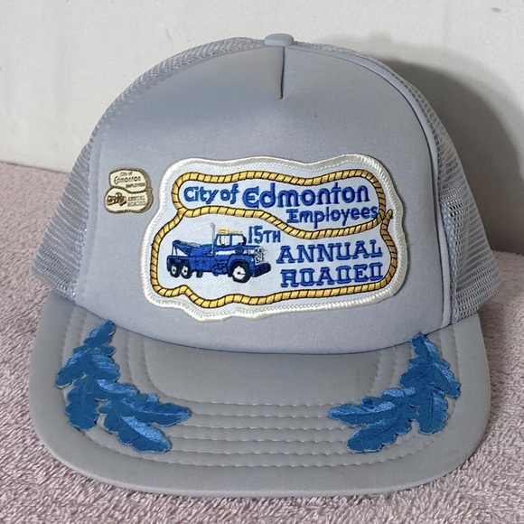 Vintage City Of Edmonton Employees Roadeo Grey Mesh  Back Snap Back Trucker Hat - Picture 14 of 14